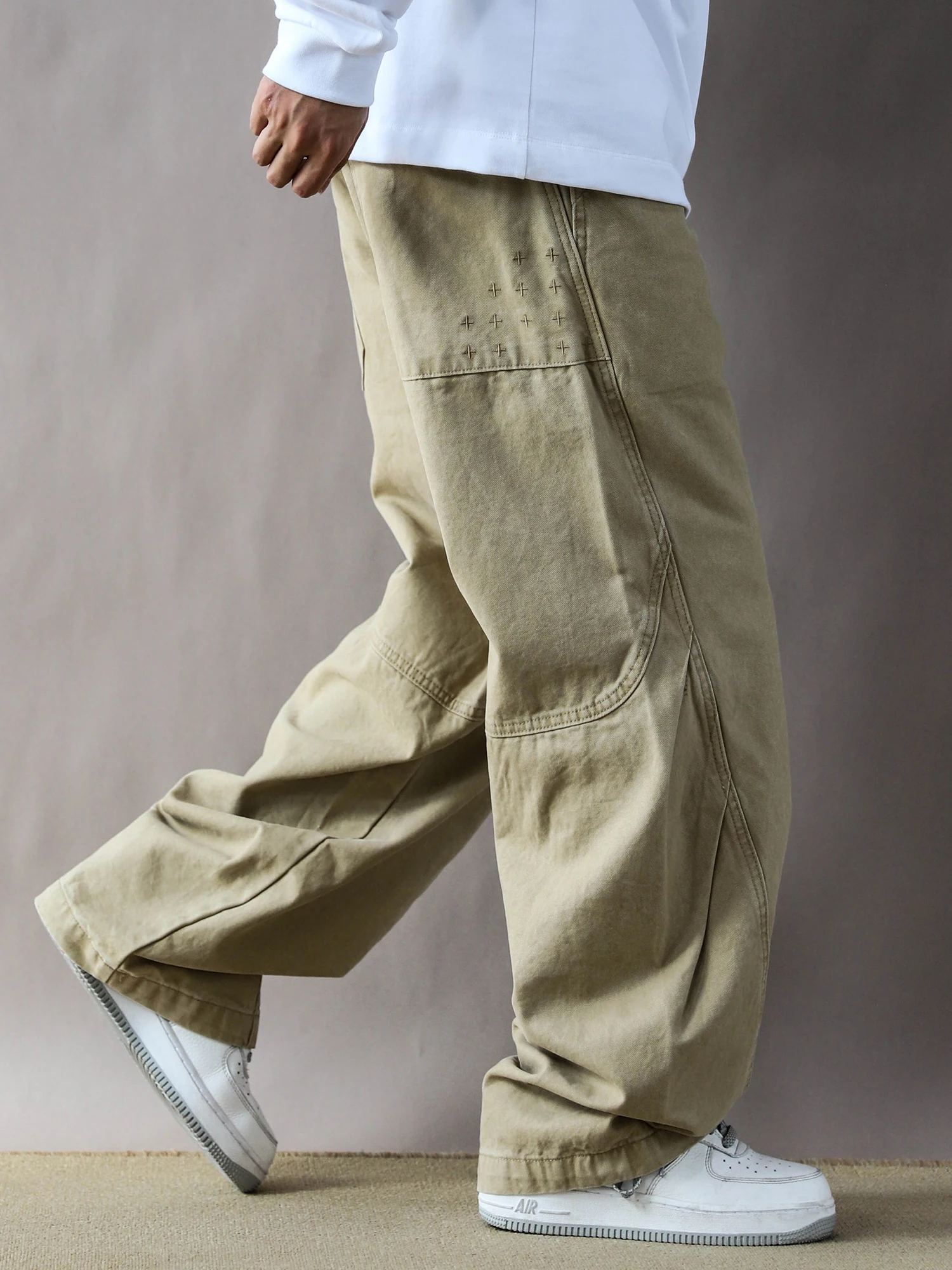 

American Sle Casual Loose Men's Workwear Pants Spring Autumn New Straight Leg mid Waist Khaki Trousers 00% Cotton