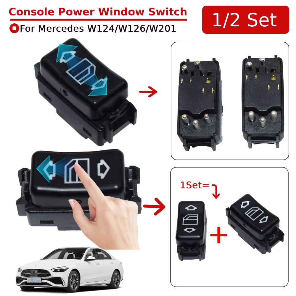 1/2 Set Console Power Window Switch Left Control Right Control Power Window Switch Replacement for Mercedes W201/W124W126