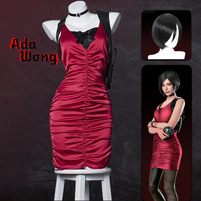 

Костюм для косплея Game Resident 4 Wong, злое платье Cheongsam, красный парик Ада, обувь на Хэллоуин, карнавальный маскировочный костюм для женщин, девочек; 6 дюймов, 9 дюймов;