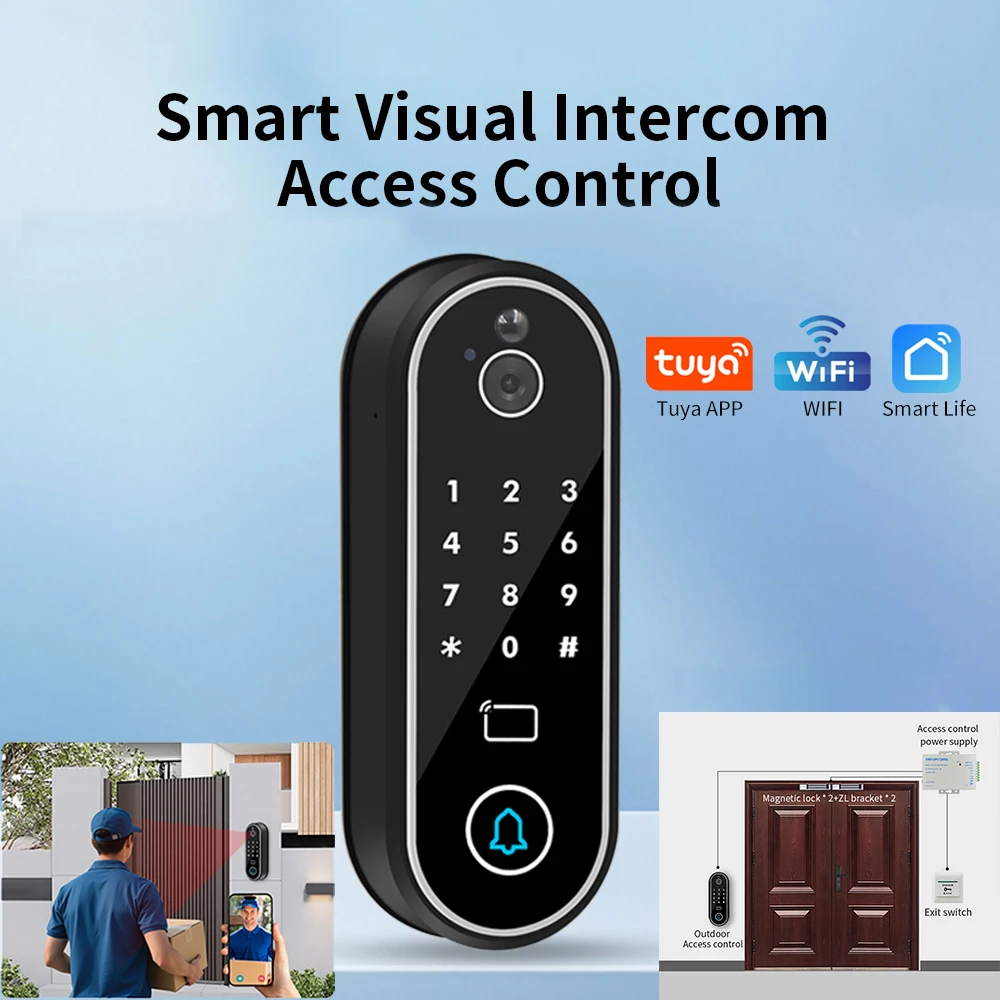 

Tuya Smart Wifi Access Control System Intercom Door Bell Camera Home Security Two-Way Audio Video Wifi Doorbell Gate Opener