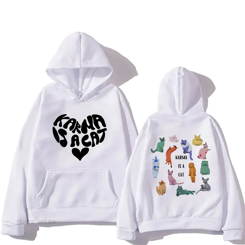 The Eras Tour Karma Is A Cat Multicolor Animals Anime Graphic Hoodies Men Korean Harajuku Sweatshirts 90s Cartoon Clothes