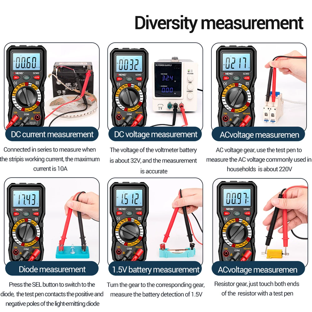 SZ301 SZ302 Professional Digital Multimeter Auto Voltmeter Multimetro AC DC 220V Resistance Voltage Capacitor Diode NCV Tester