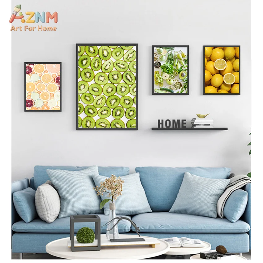 AZNM Fresh Kiwi Lemon Citrus Fruit Canvas Wall Art Print Decor