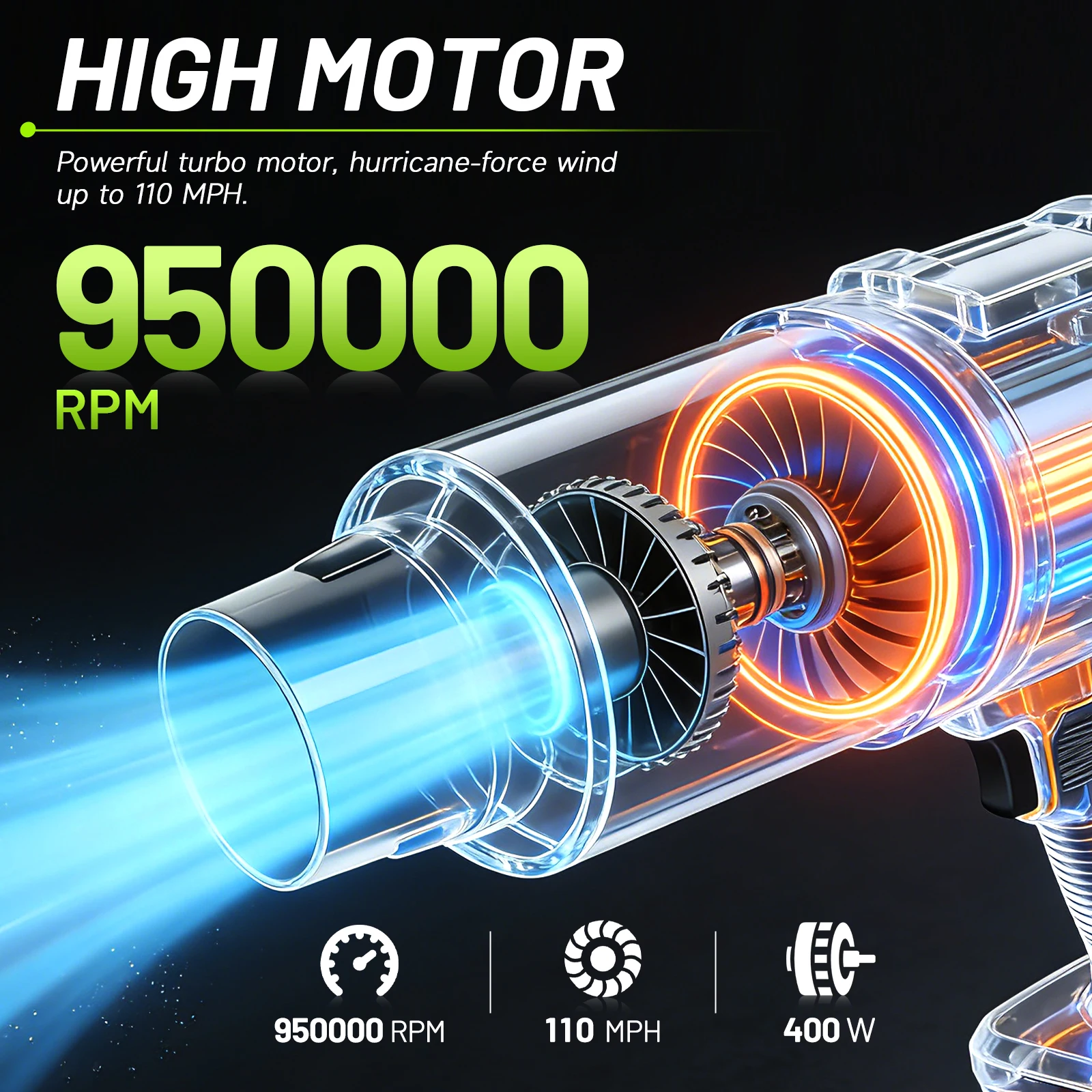 Cordless Leaf Blower 950000RPM 110mph Lightweight Variable Speed Storm Gun 2x4.0Ah Batteries for Lawn Garden Yard Snow Clearing