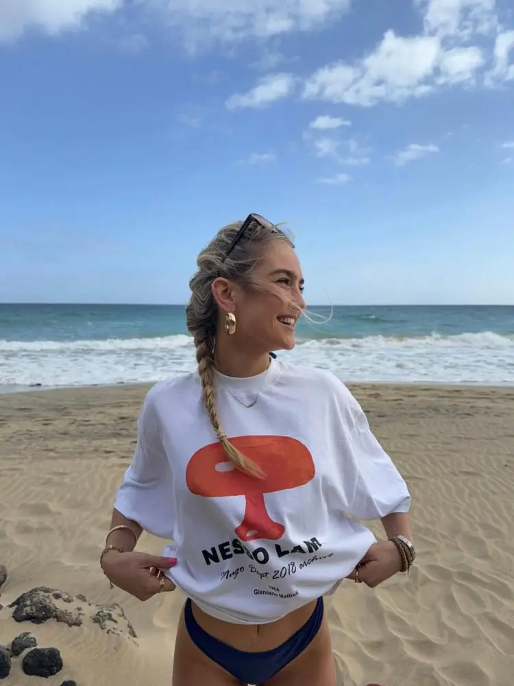 JHYF American Retro Oversize Design Interest Small Audience Printed Hot Girl Casual Short Sleeve T-Shirt Women Street Style C...