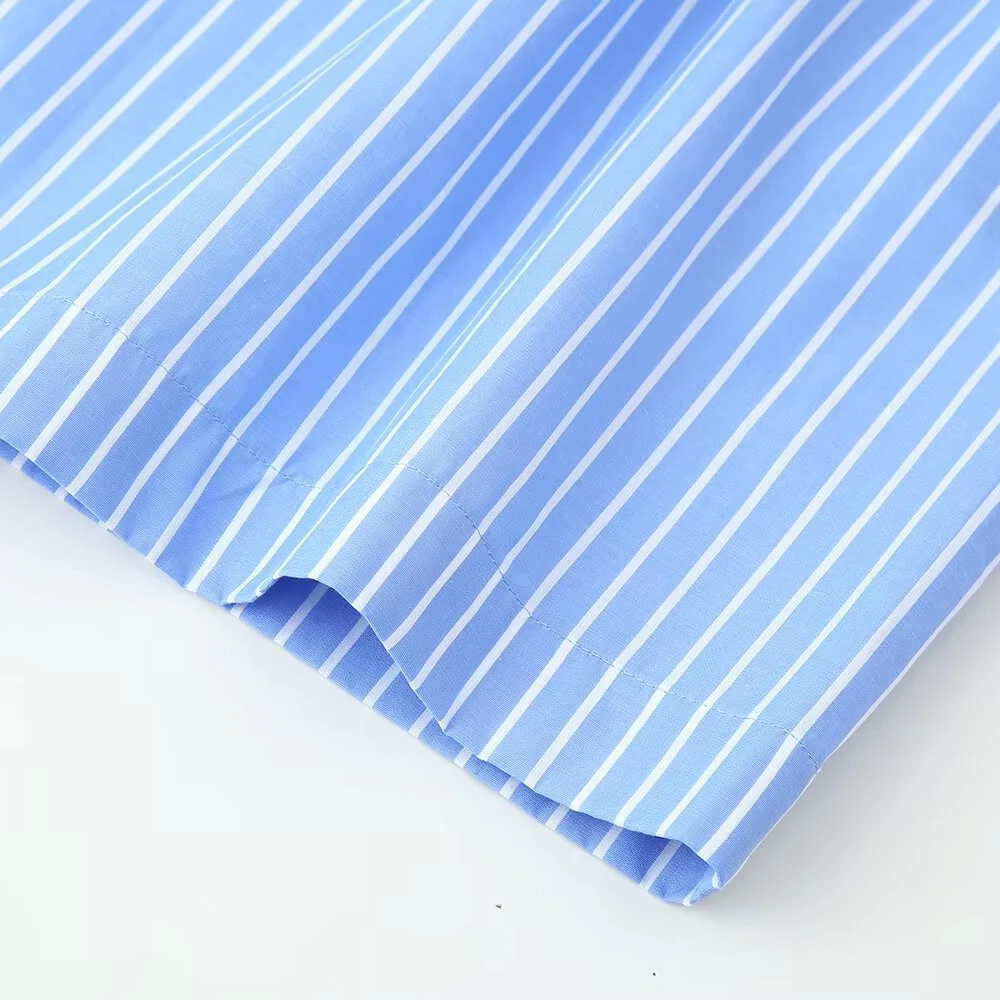 قميص نسائي مخطط باللون الأزرق، ربطة عنق بحزام علوي، ملابس عصرية، توصيل سريع