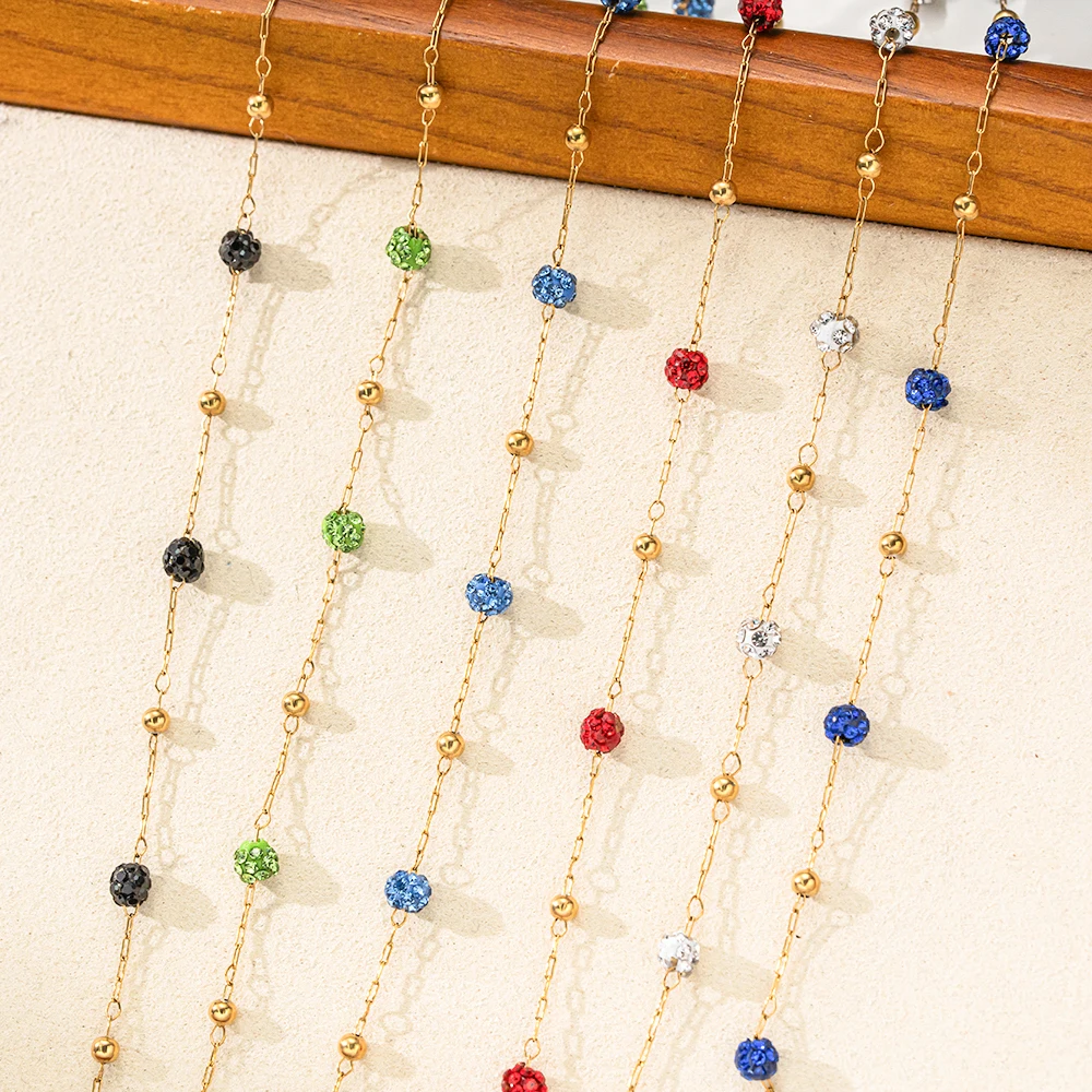 1 Meter Edelstahlkette in Goldfarbe mit Bunten Perlen für DIY Armband Halskette Schmuckherstellung Bastelmaterial – Detail 1