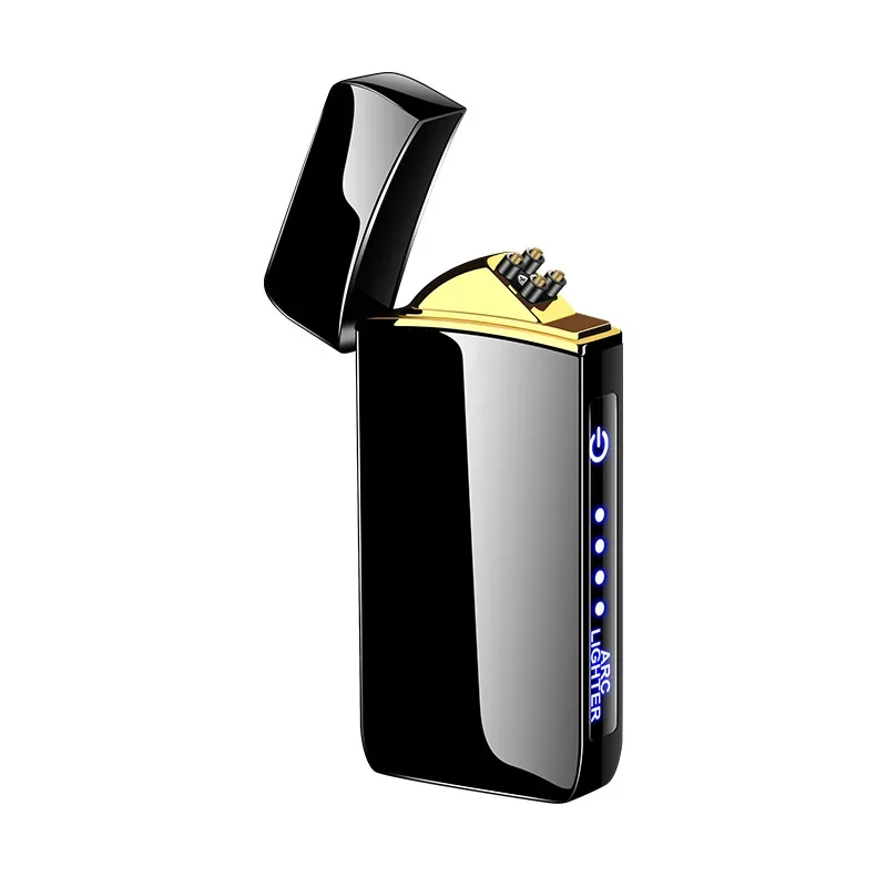 Briquet Électrique Coupe-Vent en Métal à Double Arc Plasma Sans Flamme Rechargeable USB avec Affichage LED et Capteur Tactile