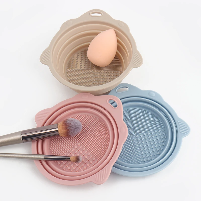 Detergente per pennelli per trucco in silicone Ciotola per pulizia pieghevole per soffio di cipria Pennelli per ombretto Lavaggio Tappetino morbido Strumenti di bellezza Scatola per scrubber