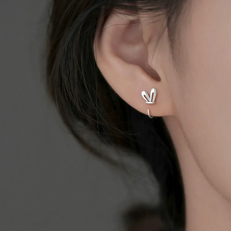 925 Sterling Silver Cute Rabbit Ear Animal Zodiac Stud Earrings for Women Fine Jewelry Minimalist Accessories