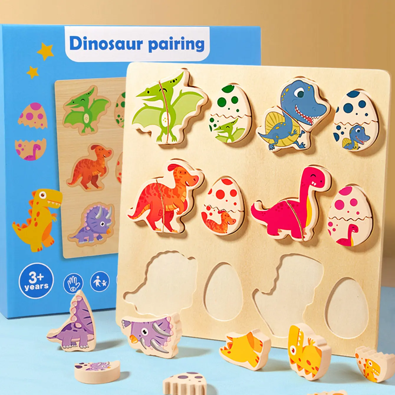 Children's wooden 3D stereoscopic dinosaur puzzle with rival grab board puzzle fun baby early education building blocks toy