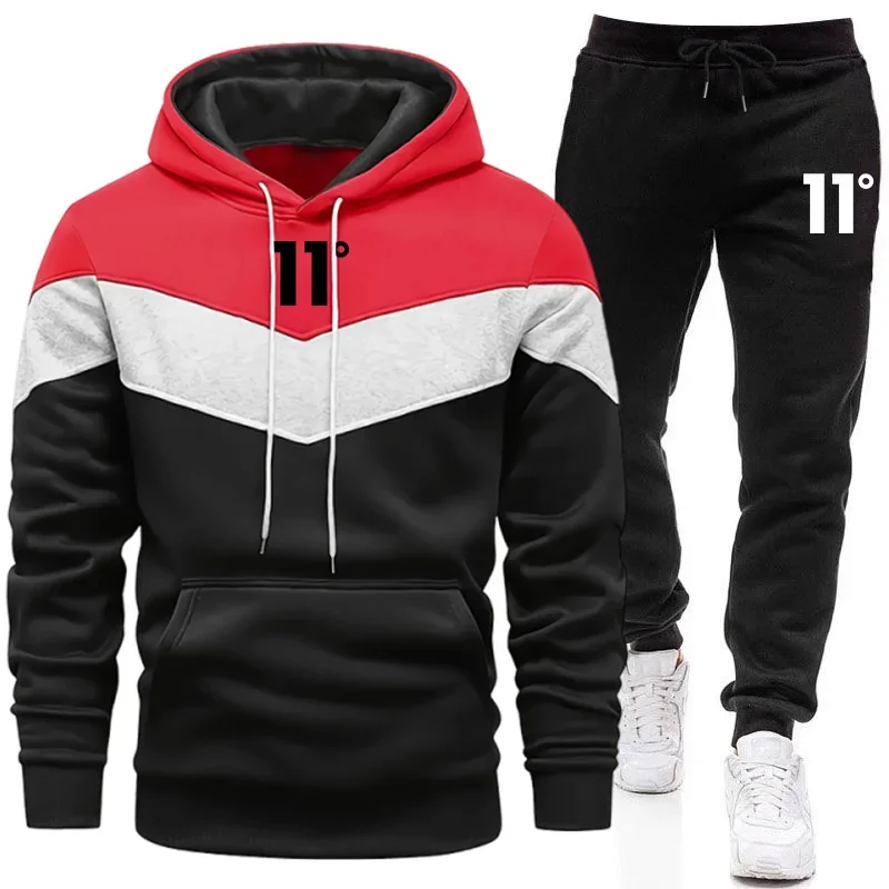 

Повседневный мужской комфорт, осень-зима, качественная горячая распродажа, мужской спортивный костюм, модная толстовка с капюшоном, трехцветная одинарная толстовка и брюки, повседневный спортивный костюм