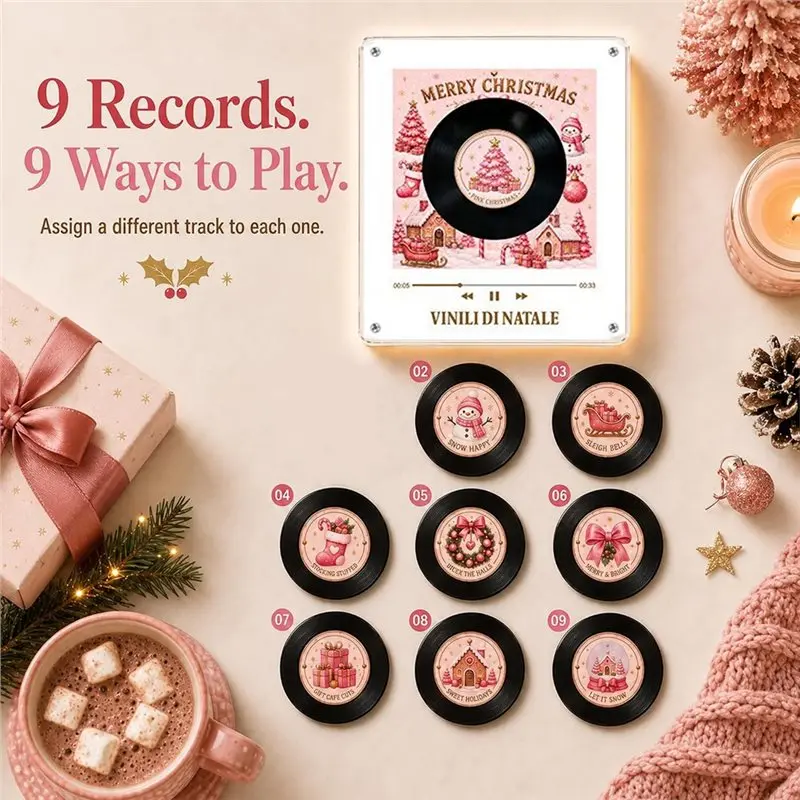 [NEW!】 Xmas Vinyl Record Music Player Fridge Magnet Rotating Disc