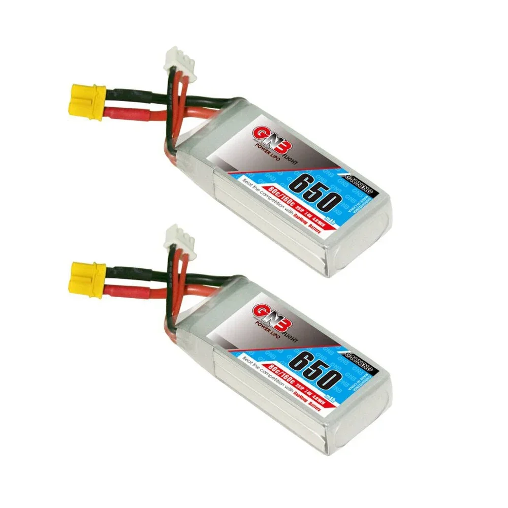 

2PCS GNB 2S1P 650mAh 7.4V 80C/160C Lipo Battery With XT30 Plug For FPV Racing Drone 4 axis RC Quadcopter Helicopter