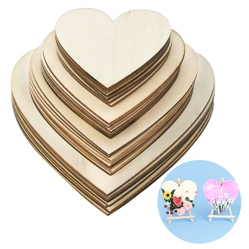 5Pcs Unfinished Wooden Hearts Blank Wood Slices 8/10/12/15cm DIT Hanging Pendant Painting Wood Pieces Wedding Embellishments