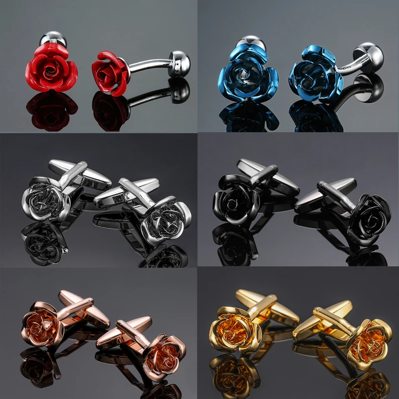 Men\'s French shirt cufflinks copper material red blue black rose cufflink Valentine\'s Day Wholesale of wedding accessories