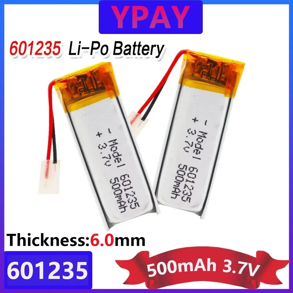 3.7V 500mAh Rechargeable Battery 601235 Lithium Polymer Li-Po Ion Batteries For DIY Mp3 GPS PSP Bluetooth Headphone Headset