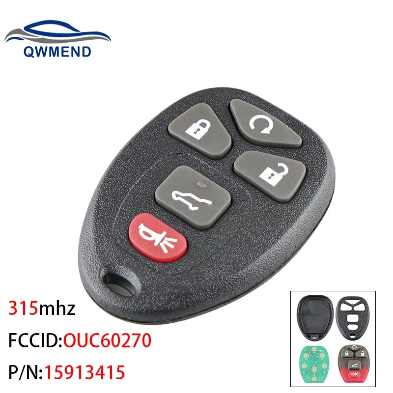 QWMEND OUC60270 Smart Car Key for GMC Acadia Savana Sierra Yukon XL 1500 2007-2014 Car Remote Key Fob 5 Button 315Mhz