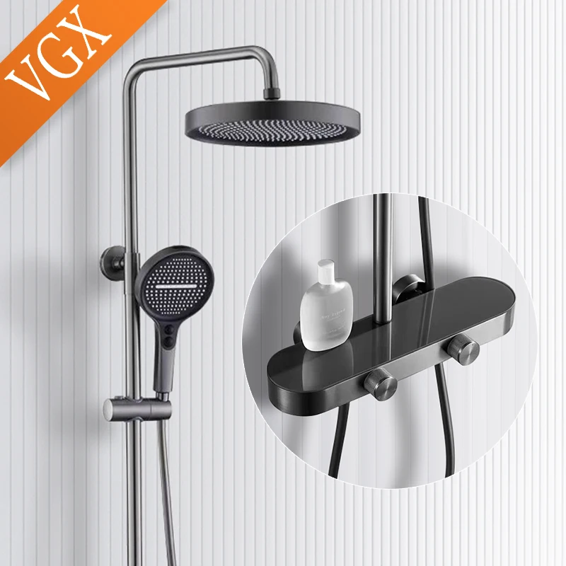 VGX Shower System Set Modern Bathroom Shower Faucet Set 3-way Rainfall Shower Set Shower Mixer Crane with Hand Shower Set Grey