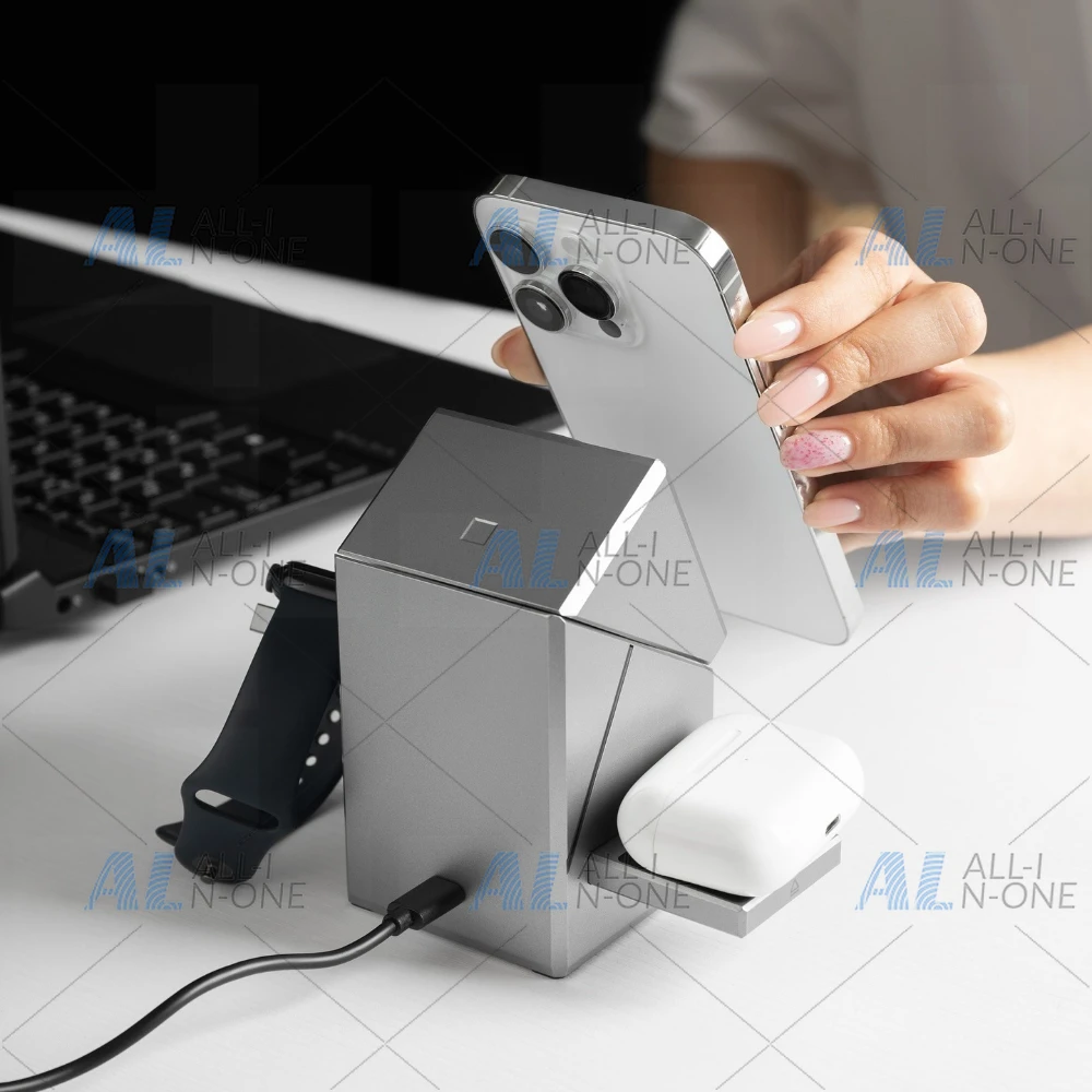 3-in-1 Wireless Charger with Auto-Rotating Magic Cube Dock