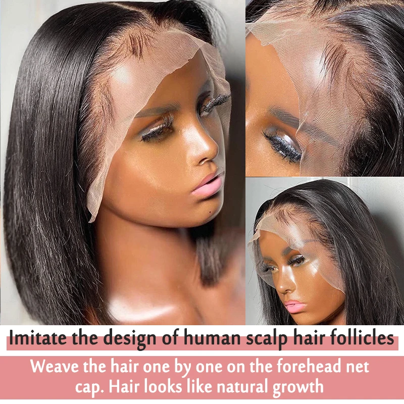 Short Bob Lace Front Wig Straight 13*5*2 T Part Lace Front Wig 180% Density Brazilian Remy Human Hair Wigs For Black Women