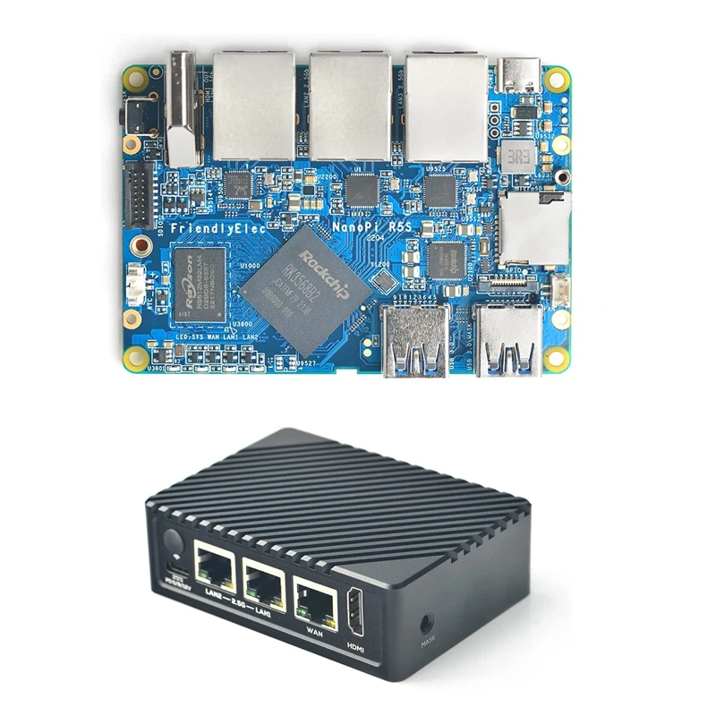 

Nanopi R5S Router A55 RK3568 Development Board Openwrt -Compatible 2.0 2.5G Gigabit Network Port Mini Router