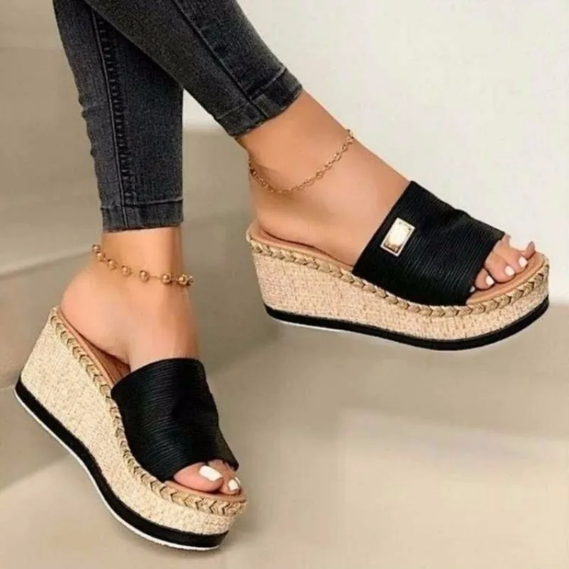 Womens High Heels Sandal Thick Bottom Casual Shoes Ladies Leisure Summer Wedges Sandals Woman Shoes Women Platform Slipper