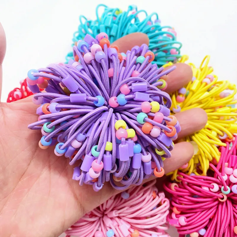 50/100pcs Kids Hair Bands Elastic Hairbands Colorful Girls Rubber Hair Tie Headband With Beads Resin Patch DIY Hair Accessories