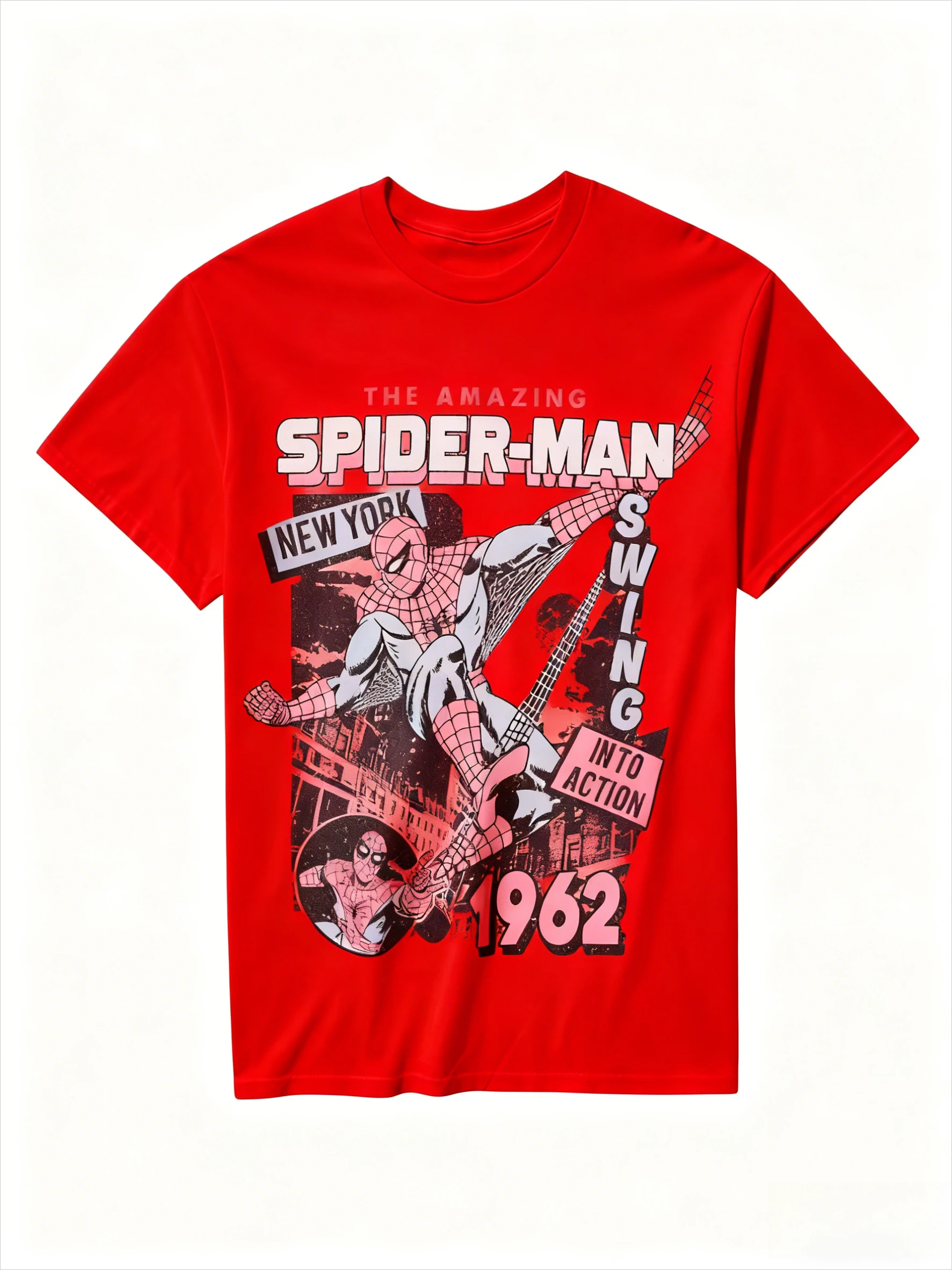 Marvel Genuine 2026 New Marvel Amazing Spider-Man Pink Comic Print Plus Size T-shirt girocollo allentata a maniche corte da uomo