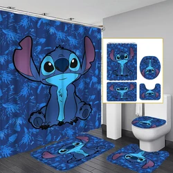 1/4PC MINISO Rainforest Blue Cartoon shower curtain set waterproof shower curtain and waterproof and anti-slip,12 hooks included