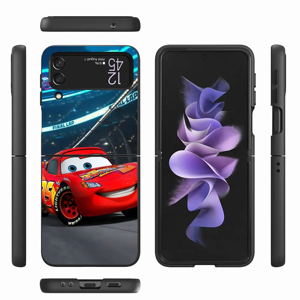 Funda de Disney Cars Lightning McQueen para Samsung Galaxy Z Flip 4 3 5G, carcasa negra dura para teléfono, Flip4, Flip3, PC, Zflip3, Zflip4