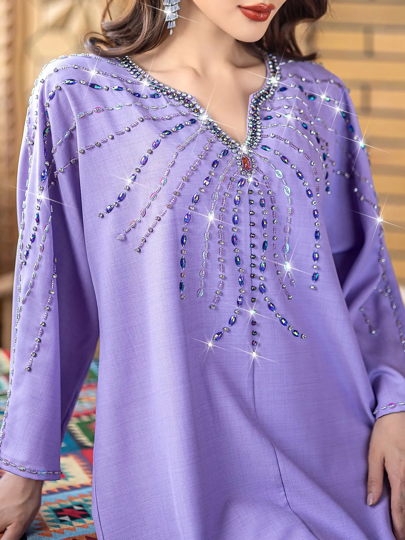 Eid musulmán de lujo Dubai Abayas nueva moda diamantes vestido de fiesta de noche para mujeres Turquía Kaftan Ramadán Djellaba Jalabiya BA5149