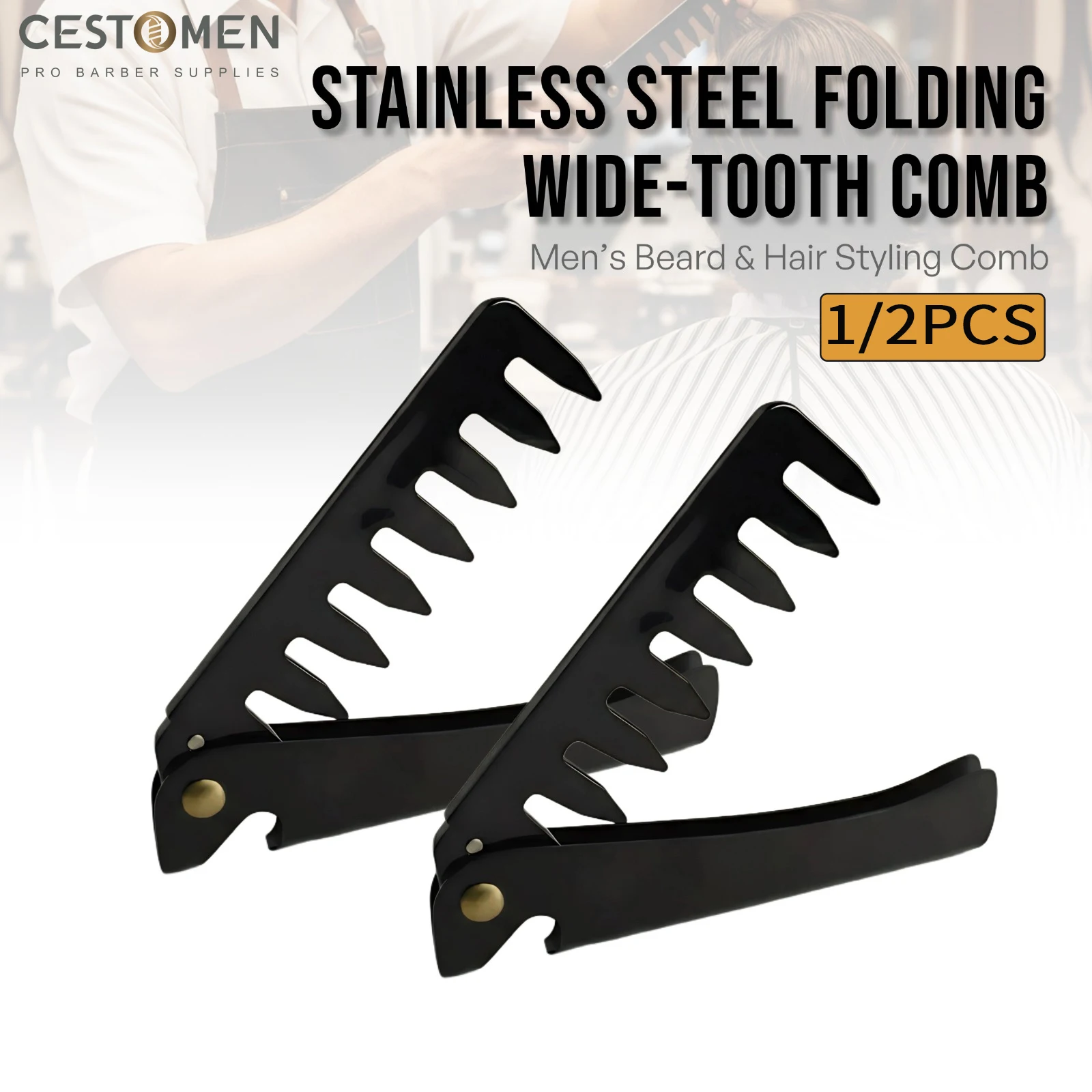 New 1/2Pc Black Portable Folding Steel Hair Combs For Men Wide Tooth Retro Oil Head Comb Pocket Beard Combs Barber Styling Tools