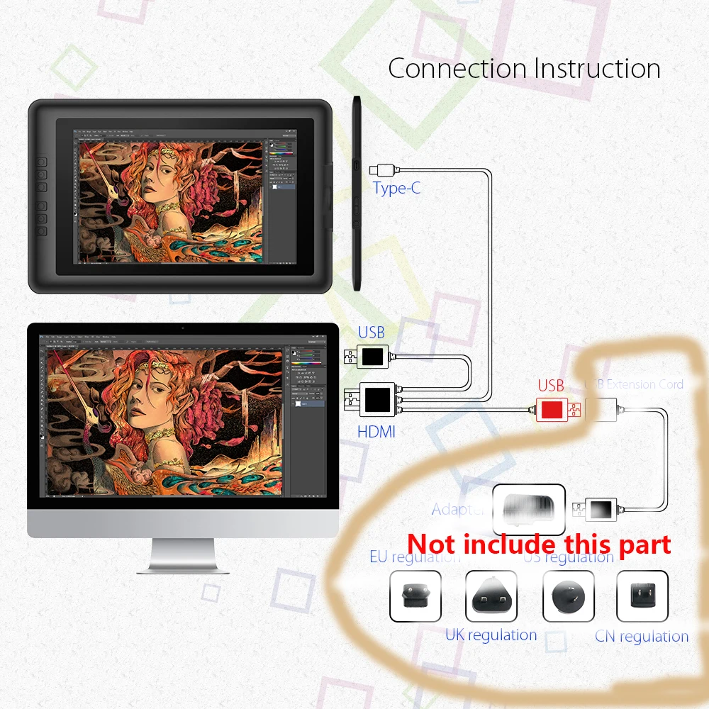 Cable original 3 en 1 SOLAMENTE para XP-Pen Artist10Sv2, Artist 13.3/Pro, Artist 15.6/Pro,Artist 12/Pro