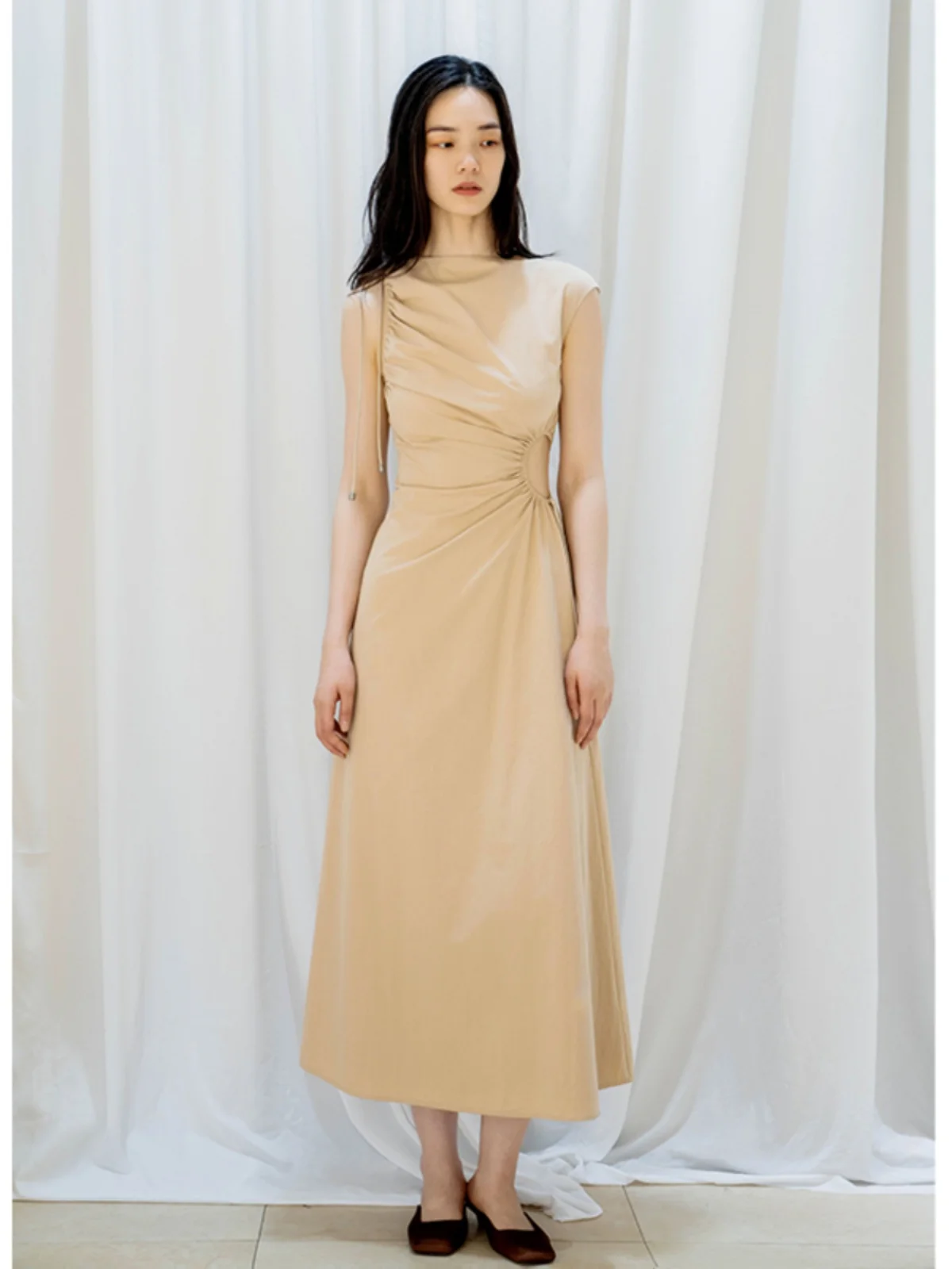 

Lumbinibi Sle Svel Apricot Dr Design Sense Dstring Hollow out Waist Cinching Dr Spring Summer Autumn Long Skirt