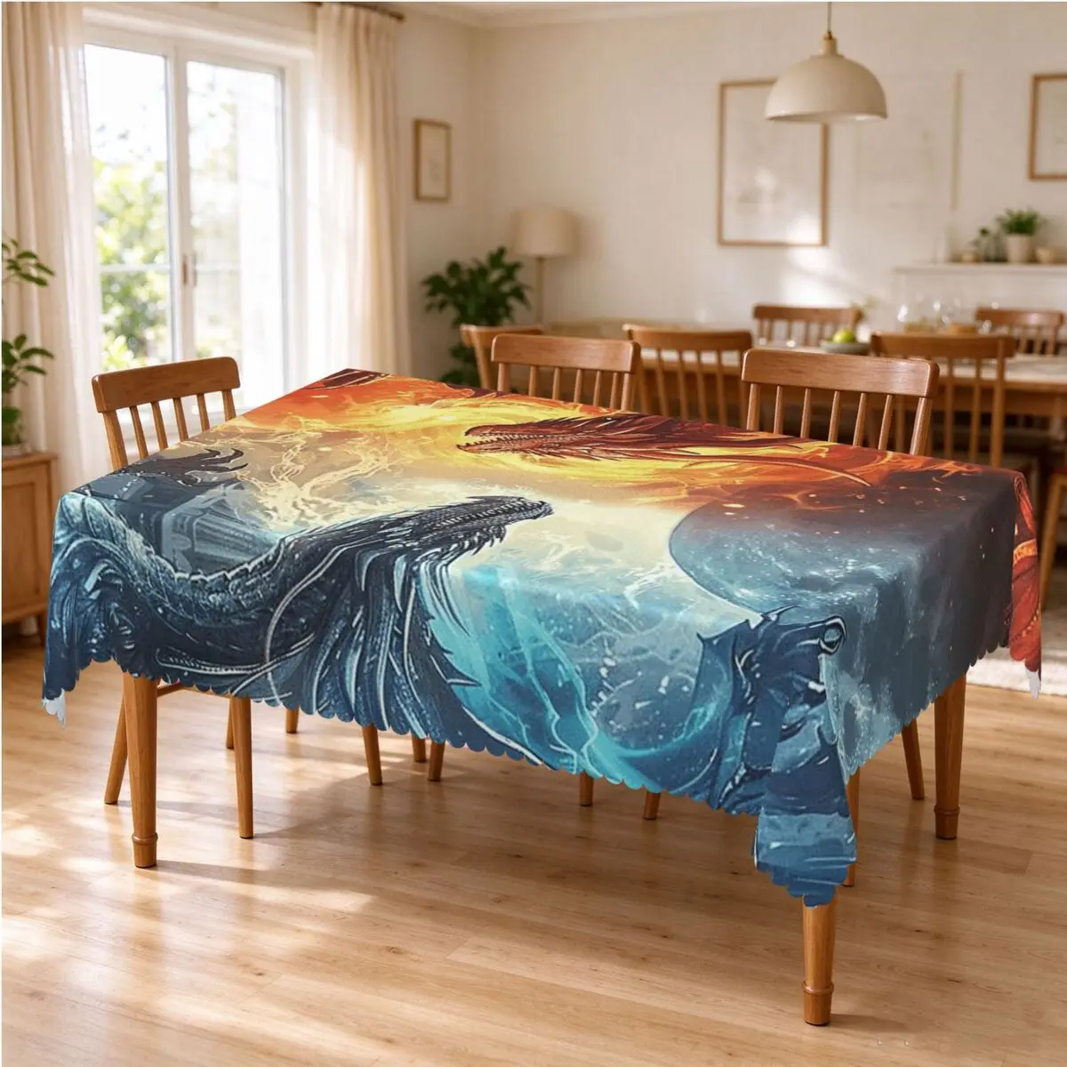 Red Fire Dragon Tablecloth Restaurant Kitchen Rectangular Tablecloth Festival Decorations Tablecloth Outdoor Dining Table Cover