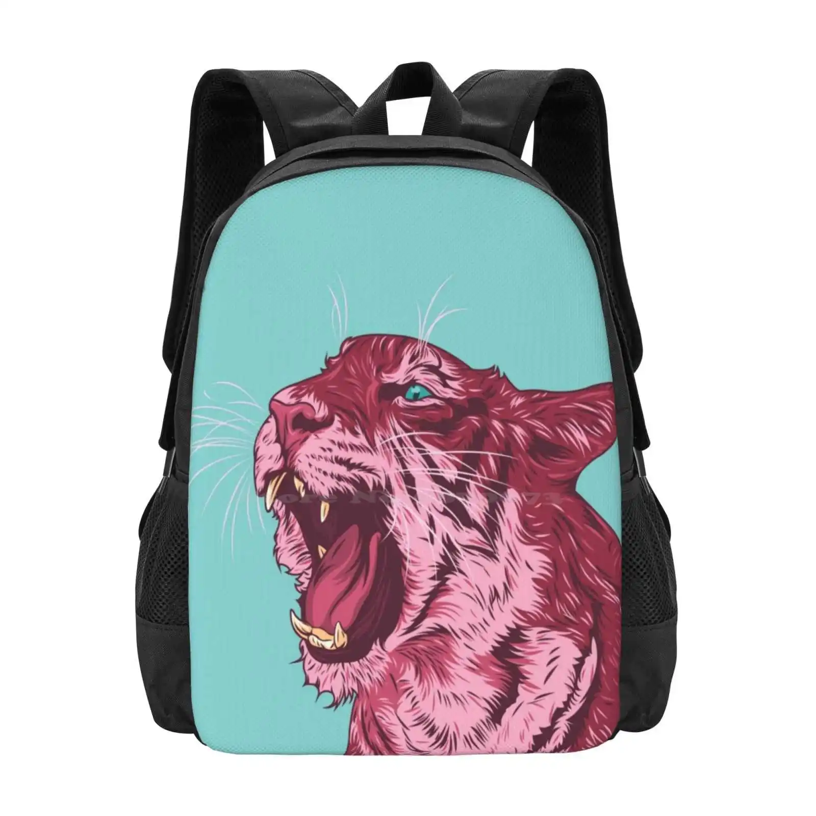 Magenta Tiger Hot Sale Schoolbag Backpack Fashion Bags Animal Tiger Wild Nature Big Cat Magenta Color Pop Art Portrait Angry