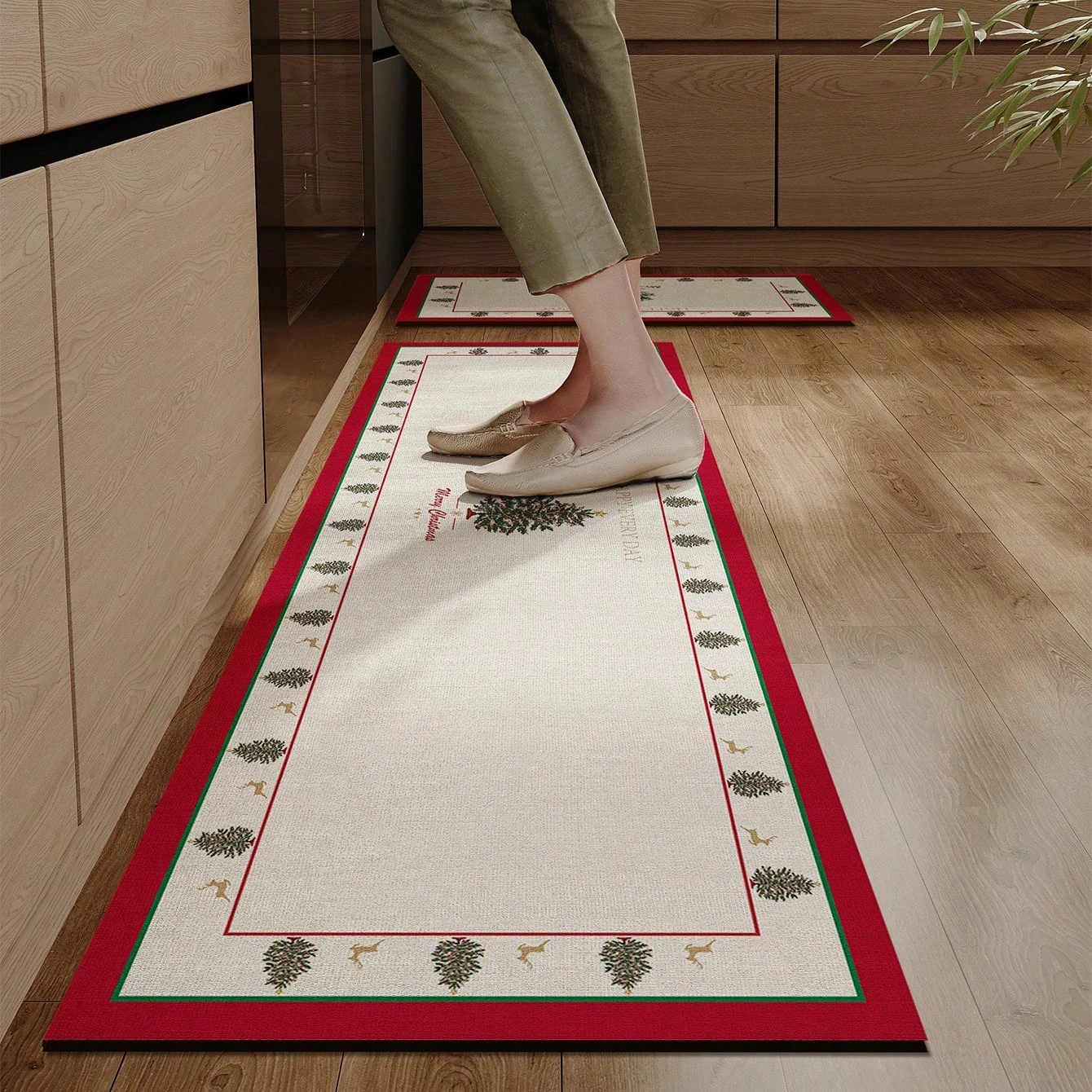 

Christmas Kitchen Rug Absorbent Anti-slip Carpet Diatomite Bath Mat Xmas Home Decoration Long Rugs Washable Non-slip Floor Mats