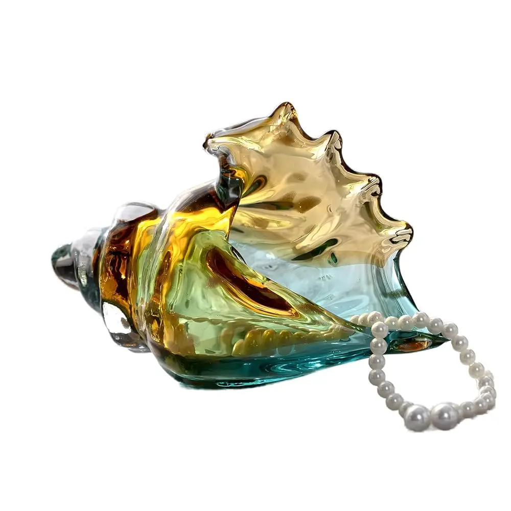 

Hand Blown Glass Conch Statue,Glass Art Figurine,Coastal Home Decor With Sea Shells,Living Room Tv Cabinet,Bookcase,Beach