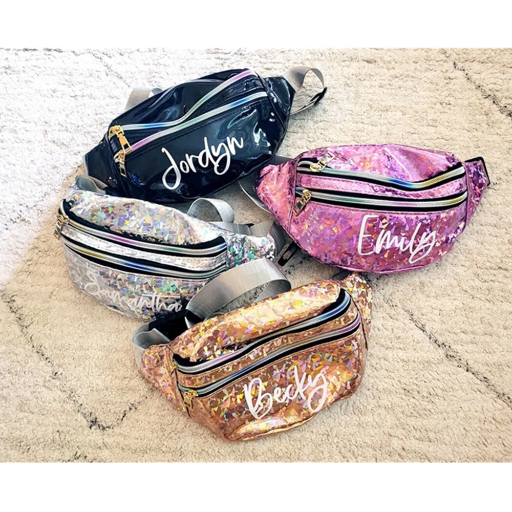 Personalized Fanny Pack, Bridesmaid Gift, Bridal part, Holographic Waist Bag, Bachelorette Party Favor, Travel Belt Chest Bag