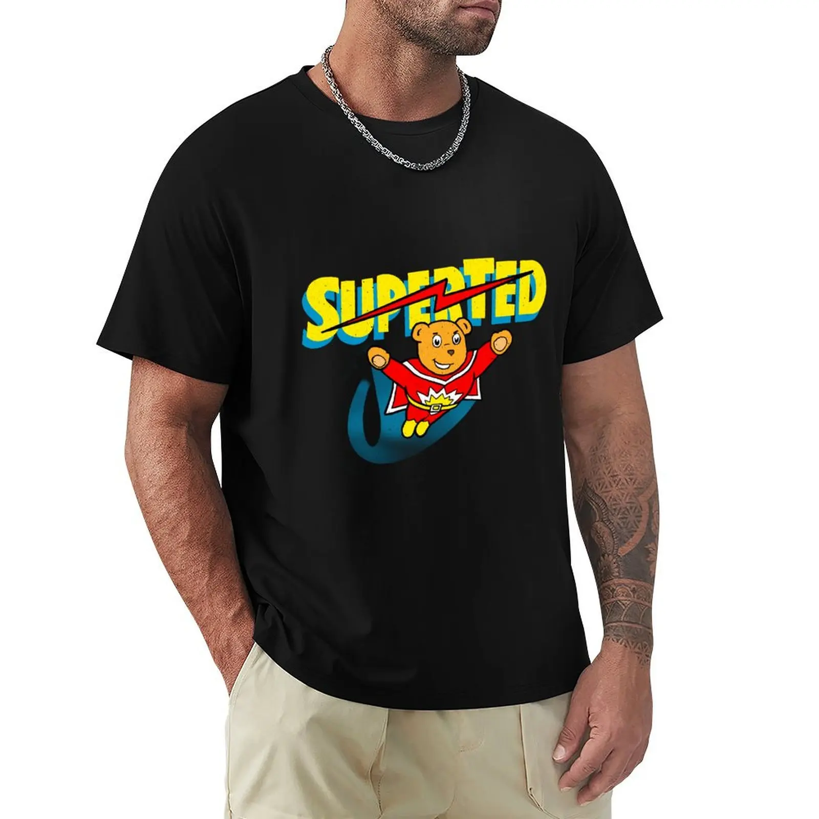 

Superted - Distressed Look Print T-Shirt Comfort Stretch Tee Shirt