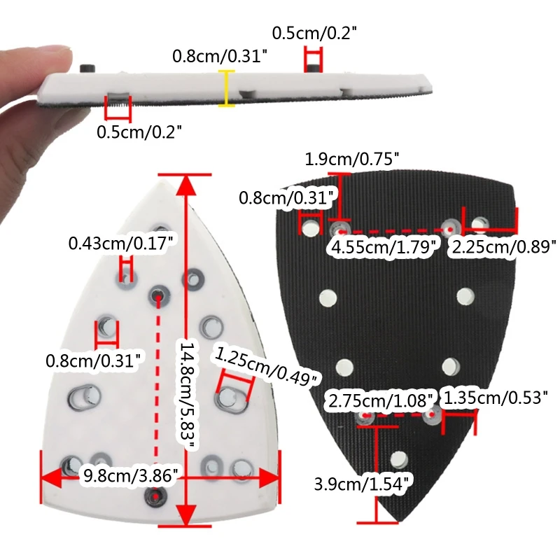 

E5BE Triangular Hook & Loop Sanding Pad 4 Nail 7 Holes Replacement Plate Abrasive Tools 98x148mmm Compatible with DTS 400-REQ