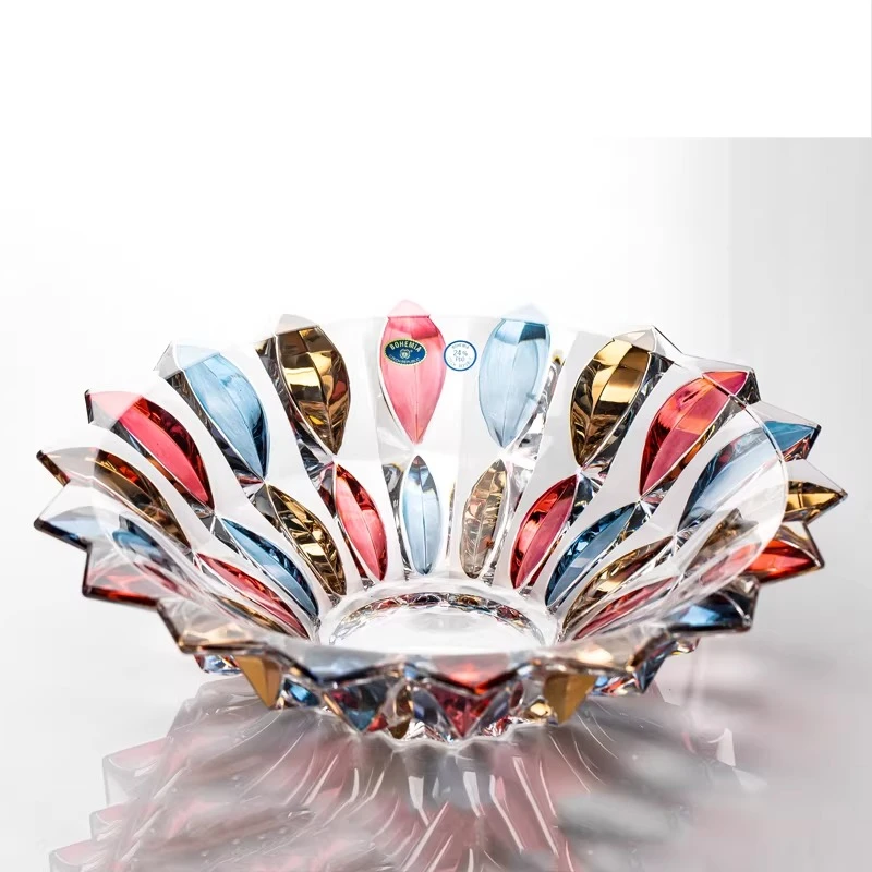 Crystal glass painted fruit bucket household large fruit plate home decoration fruit plate