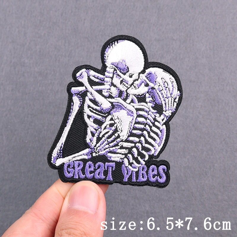 Skull Punk Embroidery Patches On Clothes Hip Hop Sexy Fusible Patch Iron On Patches For Clothing Love Patch For Clothes Decor