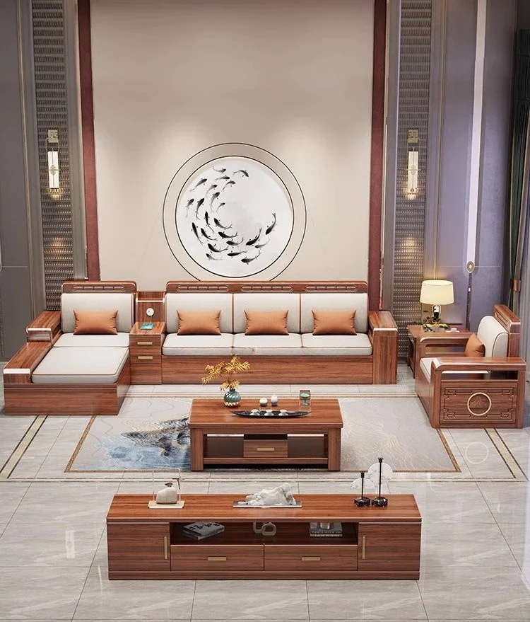 New Chinese walnut solid wood sofa, modern simple princess wooden furniture