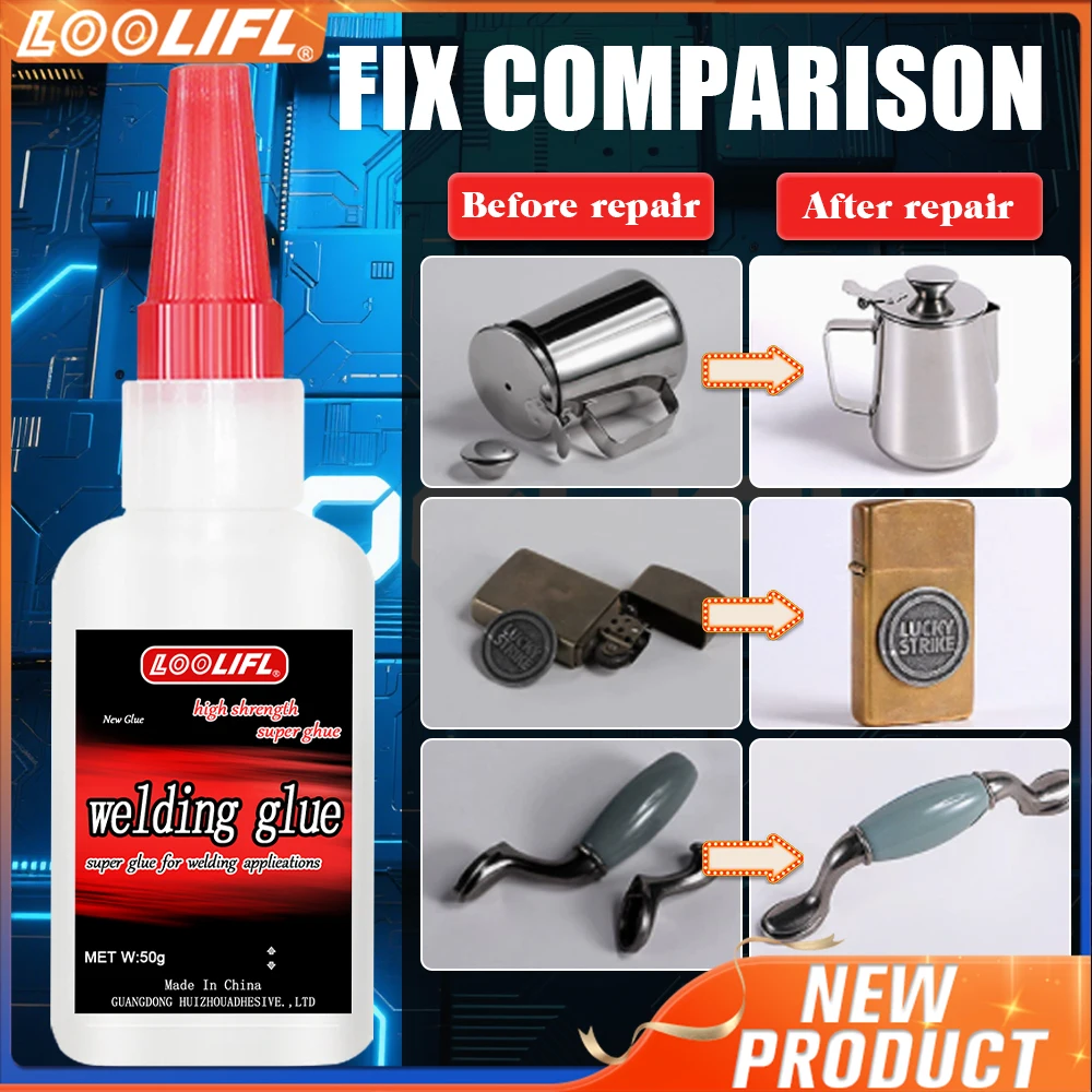 LOOLIFL 50g Cola à base de óleo de alta resistência para soldadura - Adesivo de soldadura à base de óleo para metais, para todos os tipos de adesivos instantâneos de metal com superfícies insensíveis, incluindo dispens