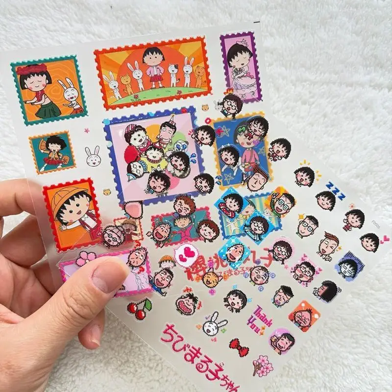 Japanese Cute Chibi Maruko-Chan Anime Merchandise 3D Relief Stickers Phone Case Notebook Decoration Journal Desktop Diy Sticker