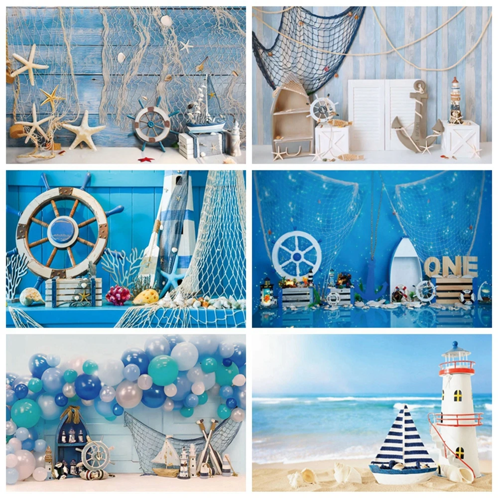 Nautical Rudder Starfish Sea Theme Photography Backdrop Newborn Baby Birthday Portrait Photocall Shoot Background Photo Studio