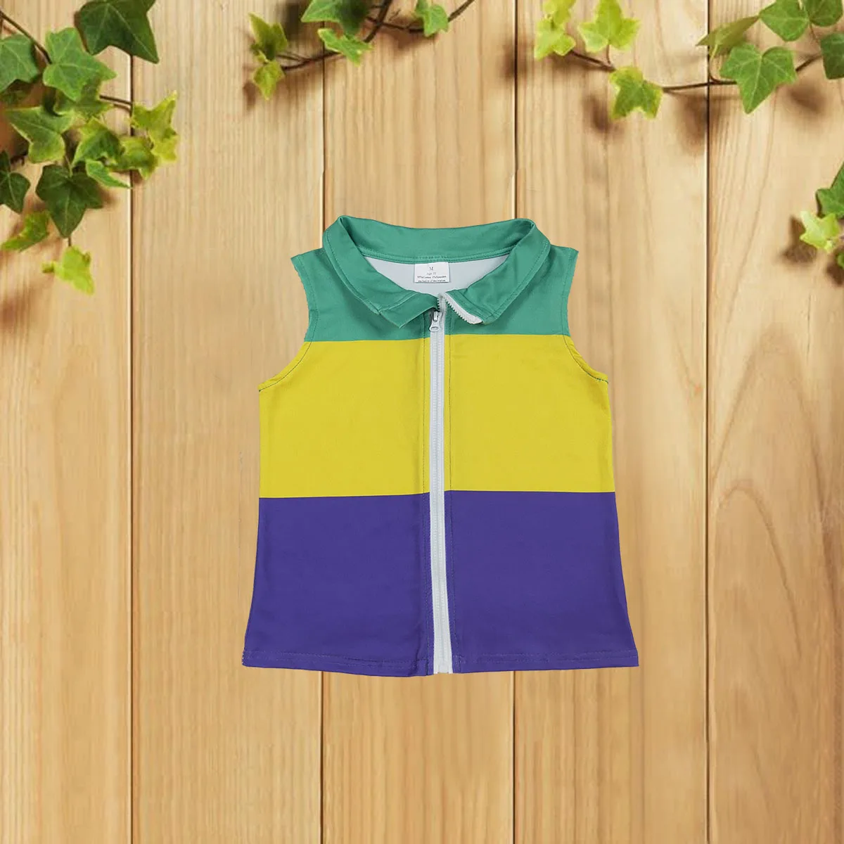 

10.16 Carnival Kids Zip Vest - Bright Green Yellow Purple Festival Outerwear for Toddlers/Boys/Girls