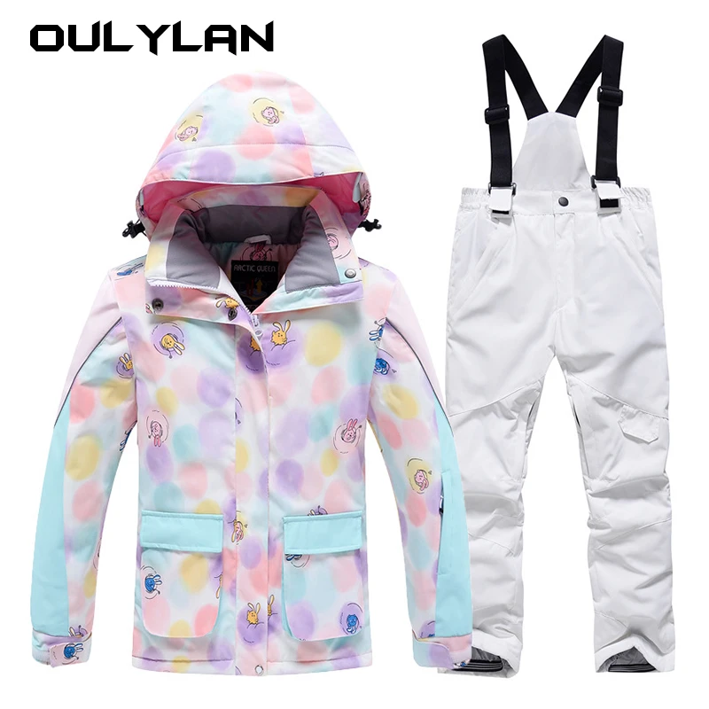 Colors Children's Snow Suit Wear Outdoor Waterproof Warm Costume Winter Snowboarding Skiing Jackets + Strap Pants Boys and Girls